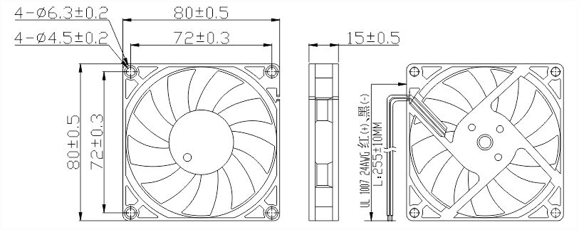 12v直流風扇8015安裝尺寸圖