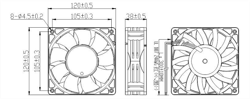 24v直流風扇12038A安裝尺寸圖